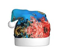 CKGODGF Tartaruga con pesci colorati sotto il mare stampa alla moda e unico cappello di Natale, cappello di Babbo Natale retrò, classico cappello di festa di Capodanno in peluche