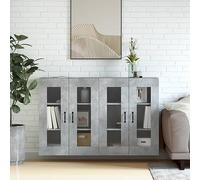 CKioict Armadietti a Parete 2 pz Grigio Cemento in Legno Multistrato con Ante in Vetro per Soggiorno Cucina Bagno - Mobile Portaoggetti Pensile Ampio Spazio Conservazione Interni
