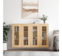 CKioict Armadietti a Parete 2 pz in Legno Multistrato Rovere Sonoma con Ante in Vetro per Soggiorno Cucina, Pratici Mensole Decorativi per Organizzazione Casa Interni, Design Moderno