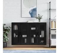 CKioict Armadietti a Parete 2 pz Neri in Legno Multistrato con Ante in Vetro per Interni Moderni, Design Compatto per Soggiorno o Cucina, Soluzione di Archiviazione Funzionale