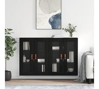 CKioict Armadietti a Parete 2 pz Neri in Legno Multistrato per Soggiorno e Cucina, Design Moderno con Ante in Vetro, Ampio Spazio di Archiviazione, Facile Montaggio a Parete,