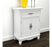 CKioict Armadietto in Legno con 2 Ante e 1 Cassetto Bianco Mobile da Pavimento per Soggiorno Cucina Bagno Ampio Spazio di Stoccaggio Realizzato in MDF e Legno di Pino Finitura