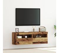 CKioict Armadio da muro per TV con luci LED 2 pezzi in legno antico 60x30x40 cm, centro intrattenimento rettangolare rustico con finitura vintage e illuminazione integrata, porte