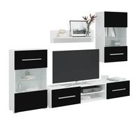 CKioict Completo Set Vetrina Parete 5 Pezzi con Luci LED Nero e Bianco per Soggiorno Moderno Mobile TV Multimediale Libreria Espositiva Questo set completo di vetrina da parete 5