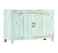 CKioict Credenza Azzurra in Legno Massello di Mango 110x35x70 cm con 2 Ante, Mobiletto Vintage per Soggiorno e Sala da Pranzo, Realizzato a Mano con Finiture Lucidate e Laccate
