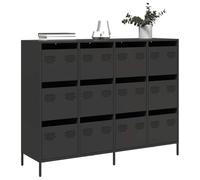 CKioict Credenza Nera in Acciaio Laminato a Freddo 135x39x103,5 cm con 12 Cassetti, Mobile da Soggiorno Robusto e Stabile, Ampio Spazio di Conservazione, Design Pratico