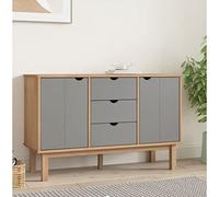 CKioict Credenza OTTA marrone e grigio armadio da giardino per interni ufficio, 113,5 x 43 x 73 cm, legno massello di pino