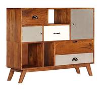 CKioict Credenza Retrò in Legno Massello di Acacia con 4 Cassetti e 2 Armadietti, Finitura Ambra Scuro per Soggiorno o Ingresso, Mobile Funzionale con Vani Portaoggetti, Design Unico