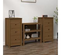 CKioict Credenze - Armadio da giardino in legno di pino massiccio, 2 pezzi, colore: marrone miele