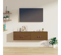 CKioict Mensole da parete per cucina, DVD, 2 pezzi, marrone miele, 60 x 30 x 30 cm, in legno massello, per soggiorno, cucina, bagno