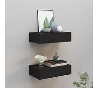 CKioict Mensole sospese per DVD, per pareti, mensole da parete con cassetti, 2 pezzi, nero, 40 x 23,5 x 10 cm, in MDF, per cucina, camera da letto, soggiorno