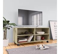 CKioict Mobile TV con Ruote Rovere Sonoma 90x35x35 cm Legno Multistrato 4 Scomparti Aperti per Organizzazione e Spostamento Facile con 4 Rotelle e 2 Bloccabili Design Moderno