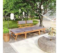 CKioict Panca da giardino per esterni, 2 in 1, con cuscino, 190 cm, in legno massello di acacia, per prati, cortili e giardini