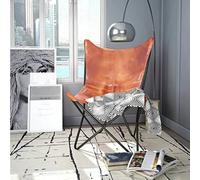 CKioict Poltrona da lettura, moderna, imbottita, a farfalla, marrone, in vera pelle, adatta per ufficio, camera da letto, studio