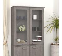 CKioict Scaffale per Credenza Grigio Chiaro 85x35x100 cm Legno di Pino Massello con Ante in Vetro e Tre Ripiani Stabili per Soggiorno e Cucina - Complemento Arredamento Pratico