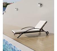 CKioict Sedia a sdraio da balcone, con imbottitura e ruote, in polyrattan, marrone, per giardino, prato, terrazza