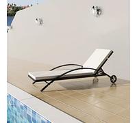 CKioict Sedia a sdraio da balcone, con imbottitura e ruote, in rattan nero, per giardino, prato, terrazza