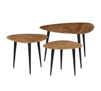 CKioict Set di 3 Tavolini da Salotto in Legno Massello di Acacia con Finitura Lucida e Design Antico, Mobili Impilabili per Soggiorno o Camera da Letto, Tavoli Bassi con Struttura