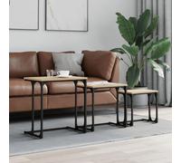CKioict Set di 3 Tavolini Impilabili in Legno Multistrato Rovere Sonoma con Telaio in Metallo per Soggiorno Design Industriale e Funzione Versatile per Interni Moderni e Spazi
