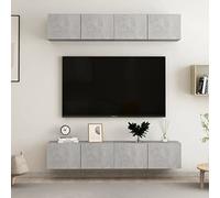 CKioict Set di 4 Mobili TV Grigio Cemento in Legno Multistrato 80x30x30 cm con Supporto a Parete e Scomparti Multiuso per Soggiorno Moderno e Funzionale Arredamento Casa