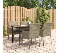 CKioict Set di 5 poltrone da esterno per terrazze, mobili da balcone, set da pranzo da giardino con cuscino, nero e grigio, in polyrattan, adatto per balconi, lounge, terrazze