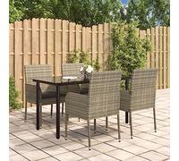 CKioict Set di 5 poltrone da esterno per terrazze, mobili da balcone, set da pranzo da giardino con cuscino, nero e grigio, in polyrattan, adatto per balconi, lounge, terrazze