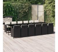 CKioict Set di mobili da giardino per esterni, 13 pezzi, con cuscino, in polyrattan, nero, adatto per balconi, piscine, giardini posteriori