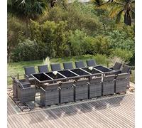 CKioict Set di mobili da giardino per esterni, 17 pezzi, con cuscino, in polyrattan, grigio, adatto per balconi, piscine, giardini posteriori