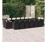 CKioict Set di mobili da giardino per esterni, 17 pezzi, con cuscino, in polyrattan, nero, adatto per balconi, piscine, giardini posteriori