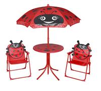 CKioict Set di mobili da giardino per esterni, 3 pezzi, per bambini, con ombrellone, rosso, adatto per balconi, piscine, giardini posteriori