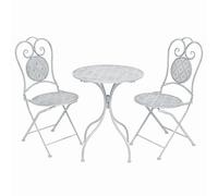 CKioict Set di mobili da giardino per terrazze, set da 3 pezzi, in acciaio grigio-bianco, ideale per giardini, prati, terrazze