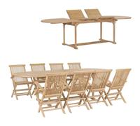 CKioict Set di mobili da giardino per terrazze, set da 9 pezzi, 180-280 x 100 x 75 cm, in teak massiccio, ideale per giardini, prati, terrazze