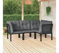 CKioict Set di mobili per balcone, mobili da giardino, 4 pezzi, colore nero e grigio, in rattan sintetico, per giardini, terrazze, balconi