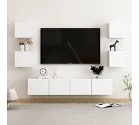 CKioict Set Mobili Porta TV 6 pz Bianco in Legno Multistrato con Supporto Parete e Scomparti Multiuso per Soggiorno Moderno e Funzionale Design Pratico