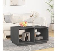 CKioict Tavolino da Salotto Grigio in Legno Massello di Pino 80x50x40 cm con 2 Scomparti Portaoggetti, Struttura Stabile e Piano Spazioso per Soggiorno, Ideale per Arredamento