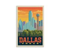 ckklik Dallas Texas, poster artistico con skyline della città, decorazione da parete urbana, decorazione da parete vintage, scena di bicicletta, decorazione per la casa, regalo estetico moderno per