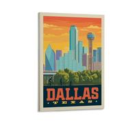 ckklik Dallas Texas, poster artistico con skyline della città, decorazione da parete urbana, decorazione da parete vintage, scena di bicicletta, decorazione per la casa, regalo estetico moderno per