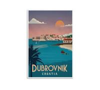 ckklik Dubrovnik Poster con stampa artistica vintage della Croazia, decorazione da parete con paesaggio di città costiera, decorazione per la casa, scena mediterranea, tema nautico, idea regalo, 30,5