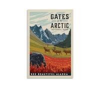 ckklik Gates of the Arctic National Park Poster vintage Alaska stampa artistica da parete decorazione per la casa, natura, opera d'arte scena di montagna e renna, idea regalo, 50,8 x 76,2 cm, senza