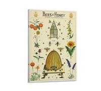 ckklik Poster vintage con api e miele, guida per l'impollinazione delle piante botaniche, illustrazione artistica da parete, illustrazione della natura, decorazione educativa, per casa o cucina, idea