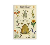 ckklik Poster vintage con api e miele, guida per l'impollinazione delle piante botaniche, illustrazione artistica da parete, illustrazione della natura, decorazione educativa, per casa o cucina