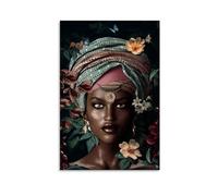 ckklik Stampa artistica da parete con donna africana, ritratto etnico, decorazione culturale per la casa, design floreale, stile bohémien, opera d'arte moderna etnica estetica unica idea regalo per la