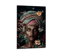 ckklik Stampa artistica da parete con donna africana, ritratto etnico, decorazione culturale per la casa, design floreale, stile bohémien, opera d'arte moderna etnica estetica unica idea regalo per la
