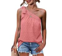 CKurityn Top Monospalla per Donne Camicie in Chiffon Tie Bow Knot Canottiere estive Senza Maniche Loose Fit