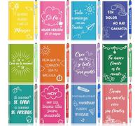 Clabby 12 Set Regalo di Ringraziamento - Include 12 Mini Quaderni e 12 Penne 2 in 1 con Frasi Motivazionali in Spagnolo, Ideali per Colleghi, Studenti, Insegnanti, Scuola, Ufficio e Casa