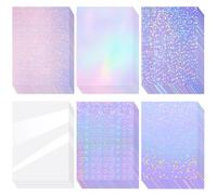 Clabby 36 Fogli di Carta Adesiva Olografica in Vinile A4 Pellicola Trasparente Impermeabile Autoadesiva con Stelle Arcobaleno Gemme(Gemma, Punto, Colorato, Stella, Cuore, Trasparente Lucido)