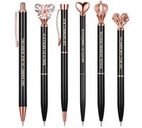 Clabby 6 Penna a Sfera Retrattile Ispiratrice Motivazionale Donne con Scritta Penna in Metallo Alluminio con Farfalla Cristallo Diamante Decorazione Sfera Stella Cuore con Borsa con Coulisse(Nero)