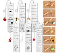 Clabby 6 Pezzi Segnalibro Maestra Metallo con Busta Regali di Natale per Maestre Insegnate Segnalibro con Frasi Grazie Regali di Fine Anno, Capodanno, Ringraziamento