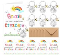 Clabby 6 Sets Regali Grazie Maestra Idee Regali Maestre di Fine Anno 6 Portachiavi Insegnanti 6 Biglietti d'Auguri di Arcobaleno 6 Buste per Laurea Professoressa Asilo Scuola Elementare Media Natale