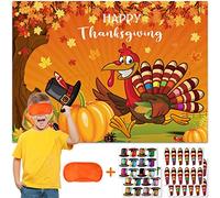 Clabby Giochi per feste del Ringraziamento Pin The Tails Cappello sul tacchino e zucca con benda Regalo e attività del Ringraziamento Autunno Raccolto Zucca Pin Gioco Festa del Ringraziamento